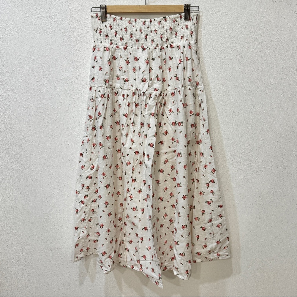 White Maxi Peasant Skirt with Pink Floral Print - Picture 4 of 8